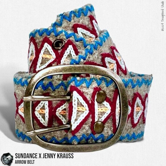 SUNDANCE X JENNY KRAUSS EMBROIDERED WOOL ARROW BELT VINTAGE 2015 HANDMADE M/L - Picture 1 of 12